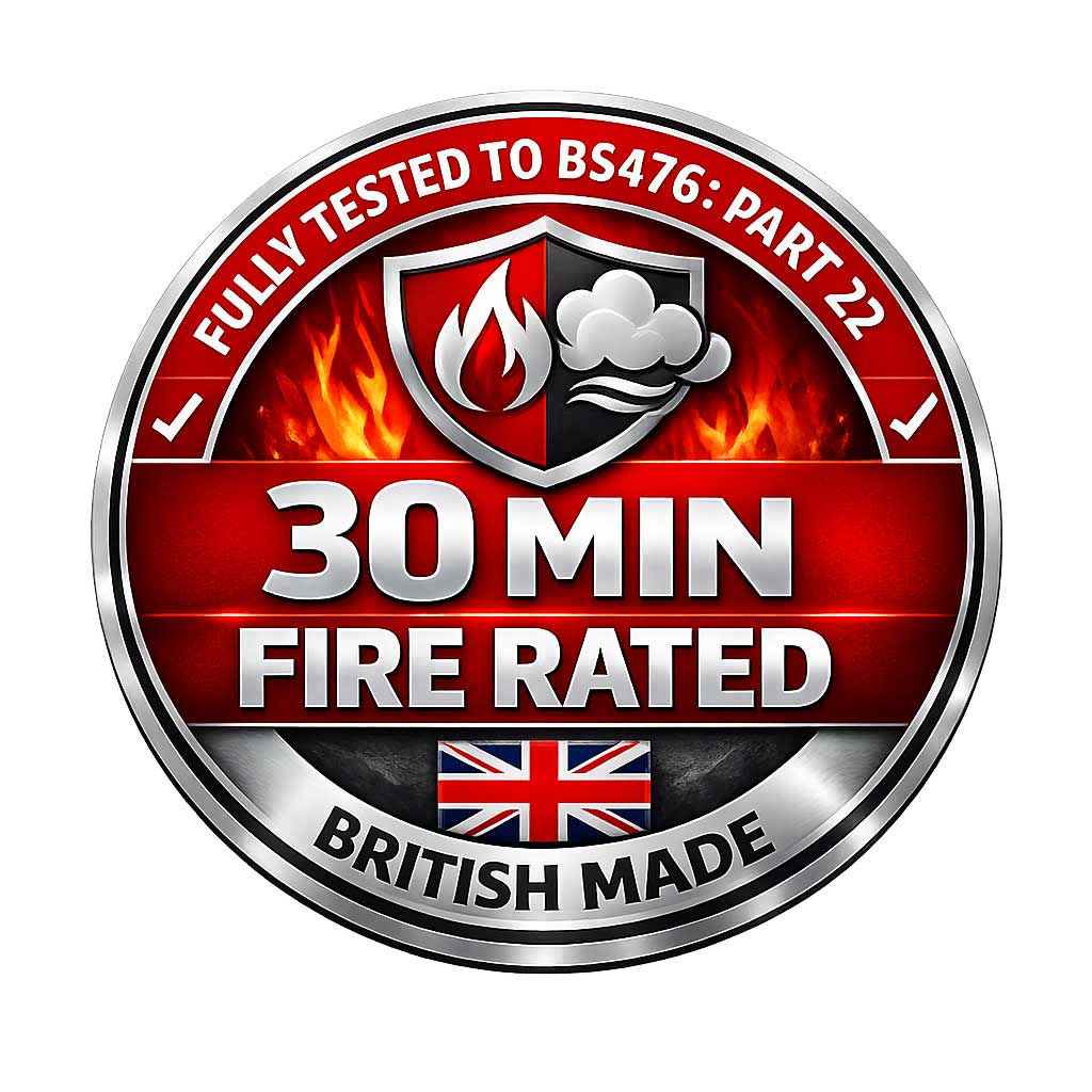 30 minute fire rated flame and smoke Fully Tested to BS476: Part 22