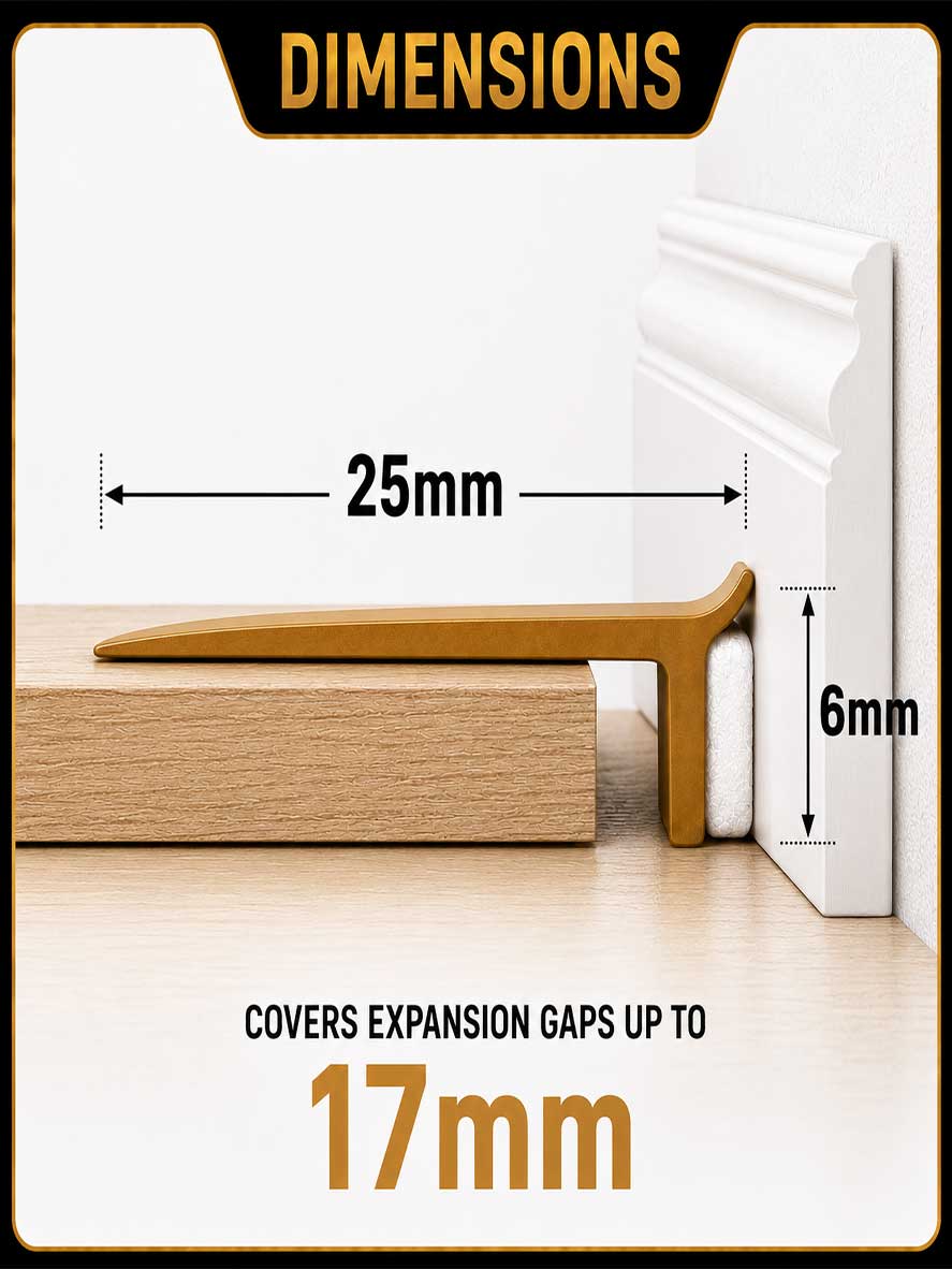 diagram showing floor edge trim bridging gap between floor and skirting board