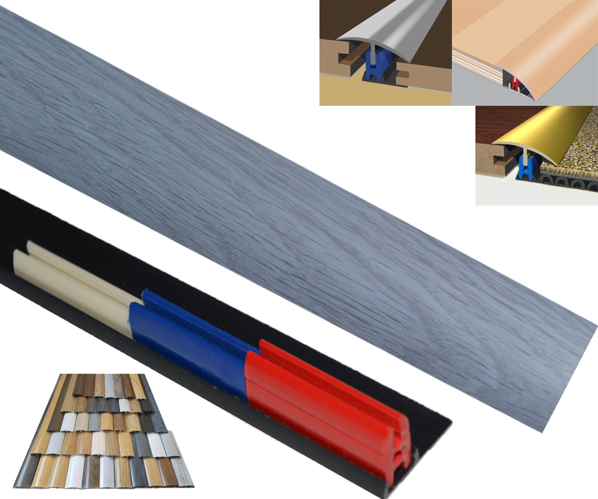 Grey Pine 40mm x 1800mm Multi-Purpose Threshold Strip Adhesive Clip System