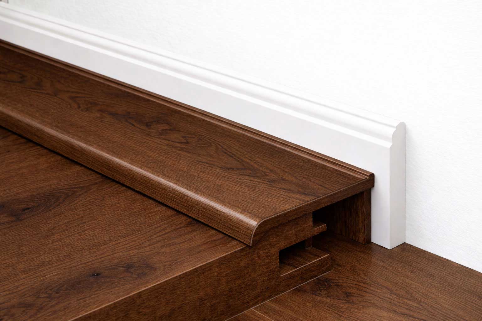 Example fitted floor edge trim red hickory