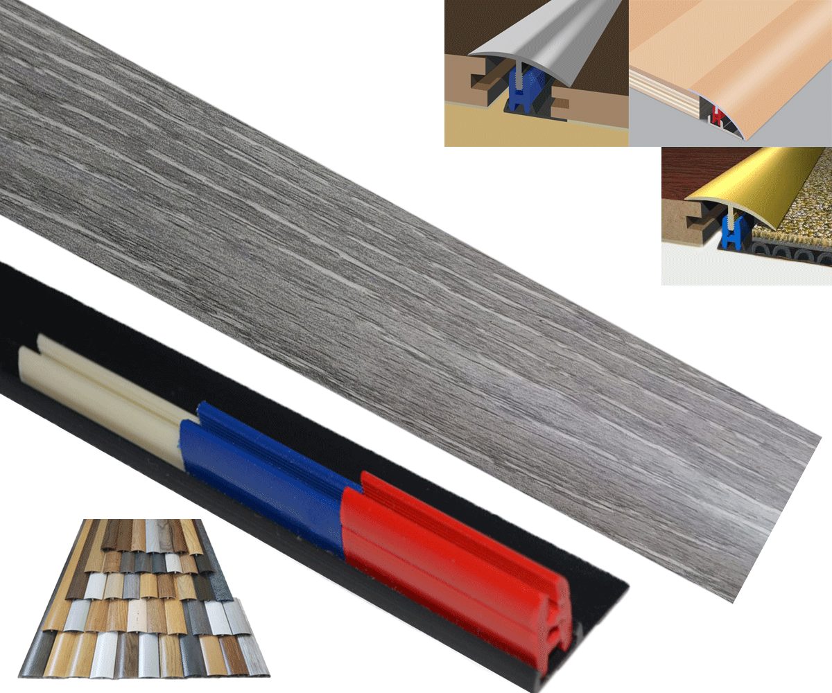 Silver Grey 40mm x 1800mm Multi-Purpose Threshold Strip Adhesive Clip System
